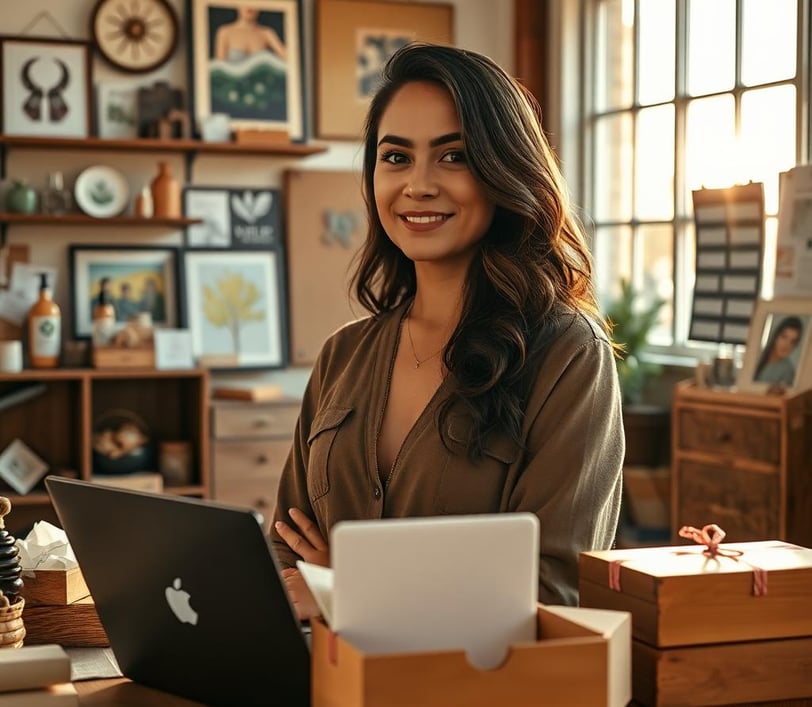 a woman sitting at a desk with a laptop