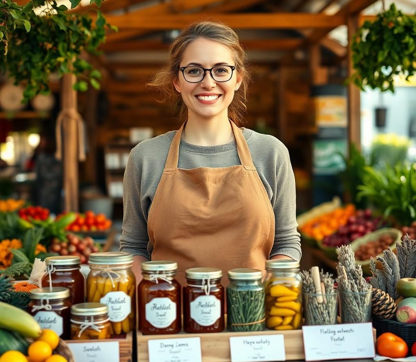 a womanselling homemade jams and herbs