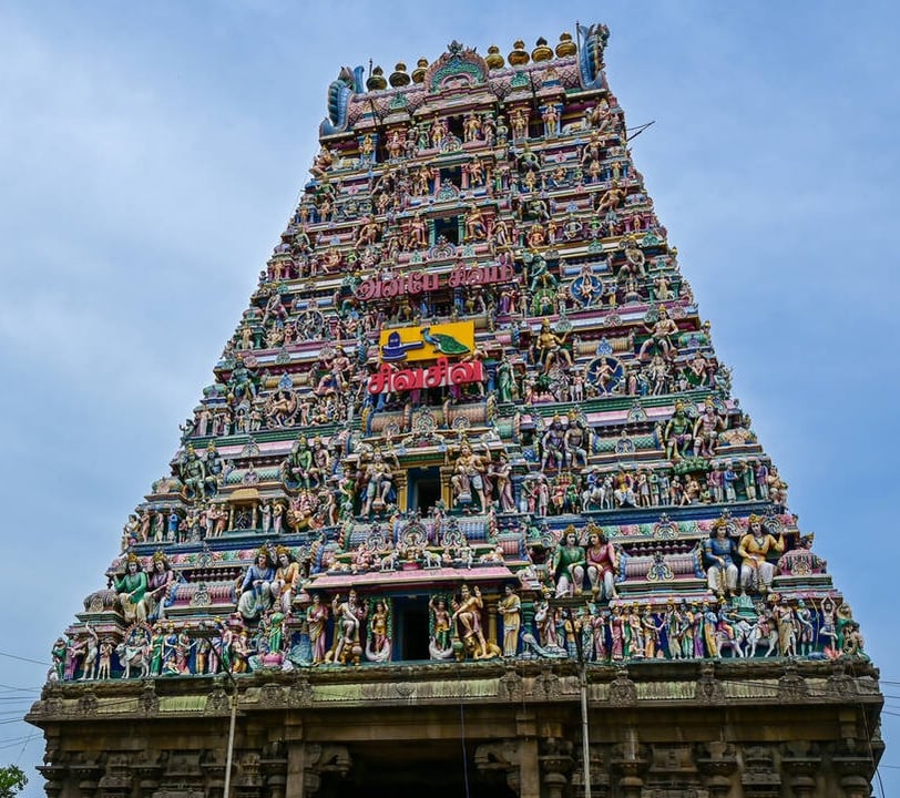 colourful dravidian style gopuram