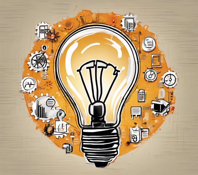 light bulb illustration with website icons , symbolizing the spark of learning