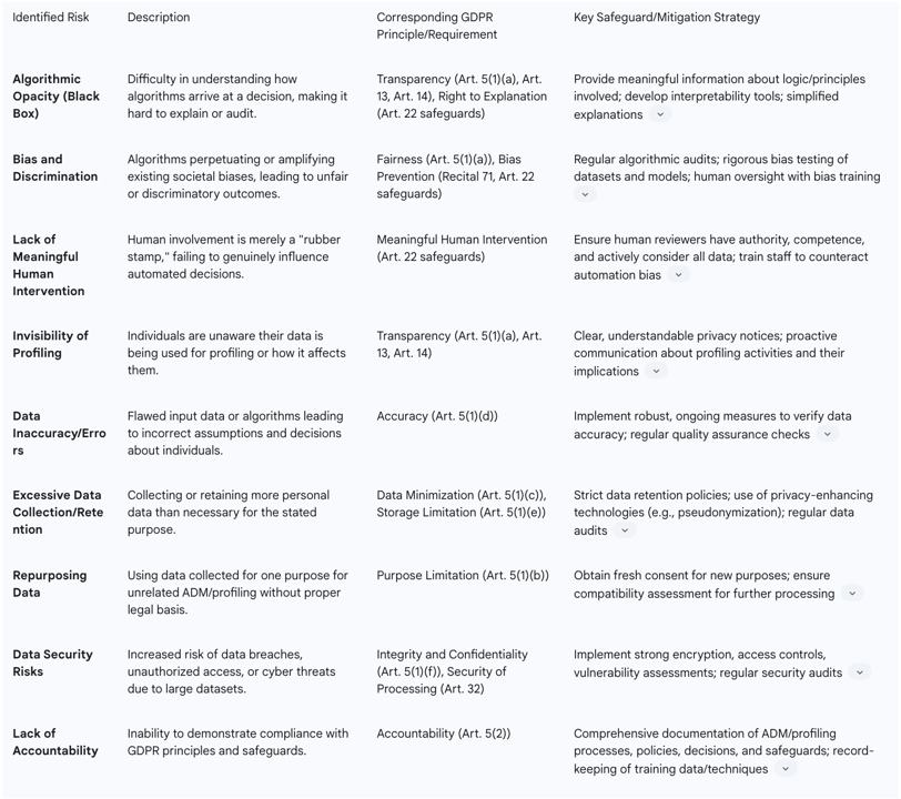 Table: Risks and Safeguards in ADM/Profiling