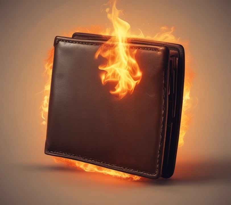 a wallet with a burning wallet