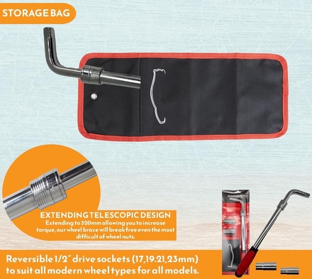 Heavy Duty Car Wheel Wrench with Telescopic Handle and Carry Bag
