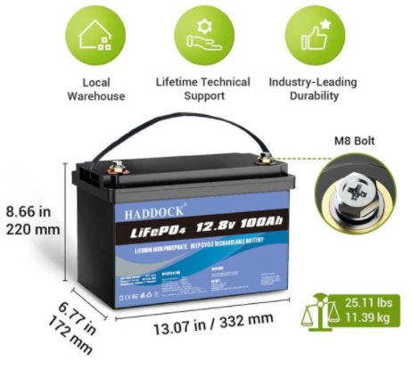 LiFePO4 Battery 12V 100Ah for RVs, boats, and solar systems