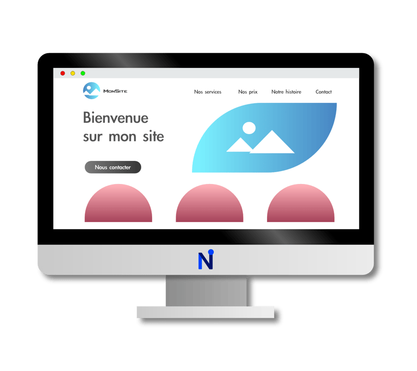 Ecran d'ordinateur sur une page d'accueil de site web avec mention "Bienvenue sur mon site"