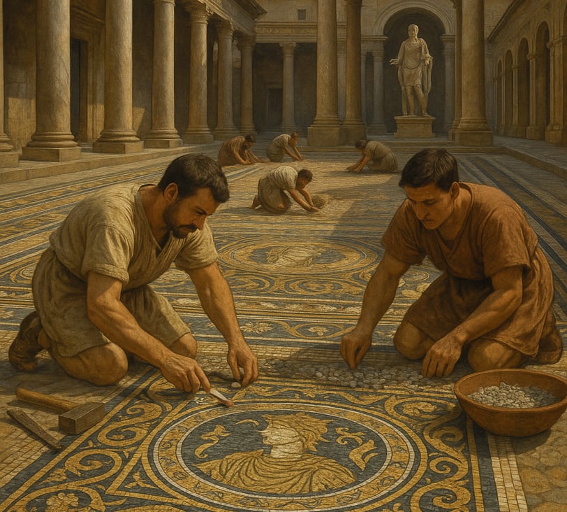 two men laying italian tiles in roman empire