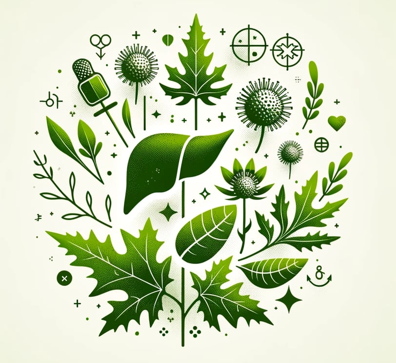 Nature-inspired representation of the liver-boosting power of Silymarin, featuring Milk Thistle plan