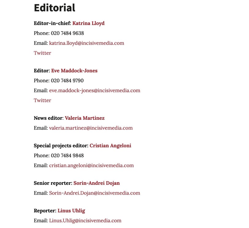 Investment Week editorial contacts list, 3rd December 2024