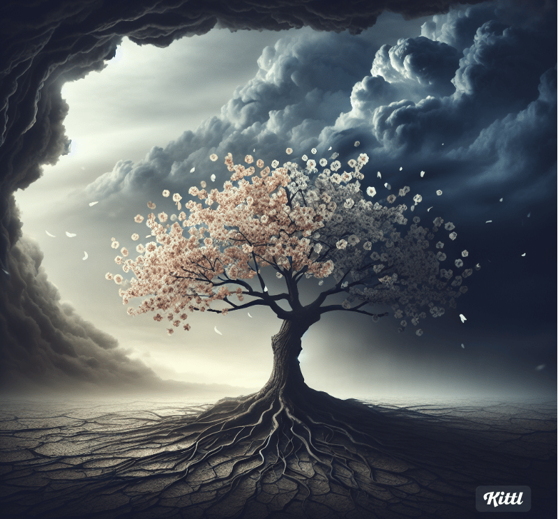 Tragic Optimism. Leaves blossom even in suffering.