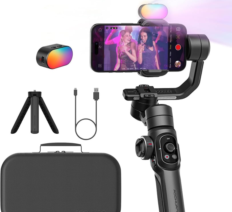 Aochuan Smart S2 Gimbal Stabilizer designed for smartphones, featuring a compact design and advanced