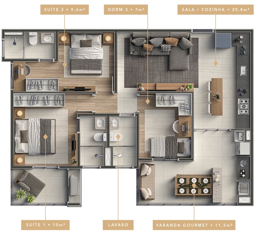 PLANTA 85m² 3 DORMITÓRIOS SPECIALE VILA EMA