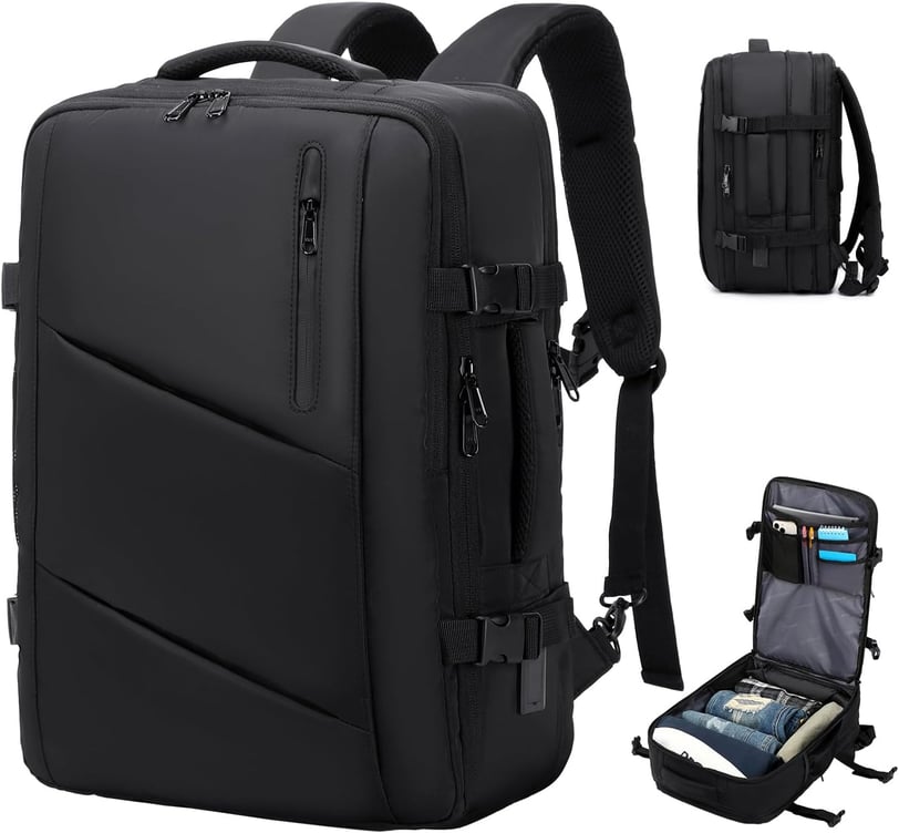 a backpacker with a laptop and a tablet