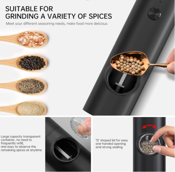 CIRCLE JOY Electric Pepper Grinder with USB charging and adjustable coarseness
