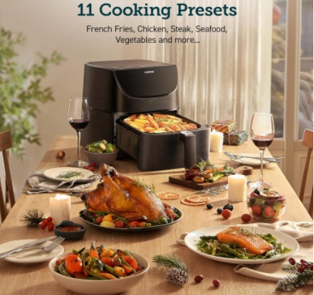COSORI Air Fryer 5.5L with non-stick basket and sleek black design.