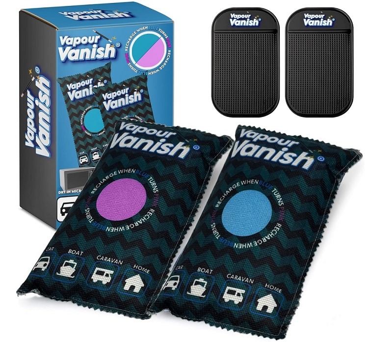 Reusable car dehumidifier bag on car dashboard