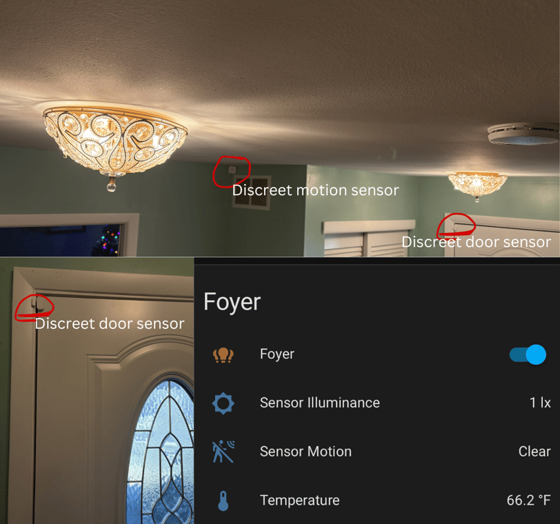 graphic showing motion sensors and door sensors