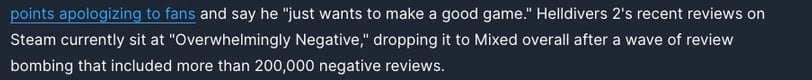 Excerpt from IGN.com article on Helldivers 2