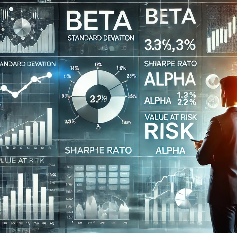 Chart comparing key risk metrics like beta, standard deviation, and Sharpe ratio in equity investmen