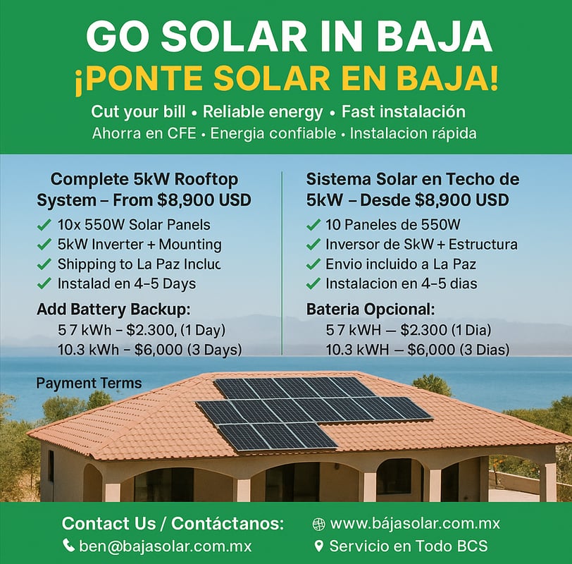 5kW solar system BCS,, Solar installation Baja California Sur,, Buy solar panels in BCS,, R