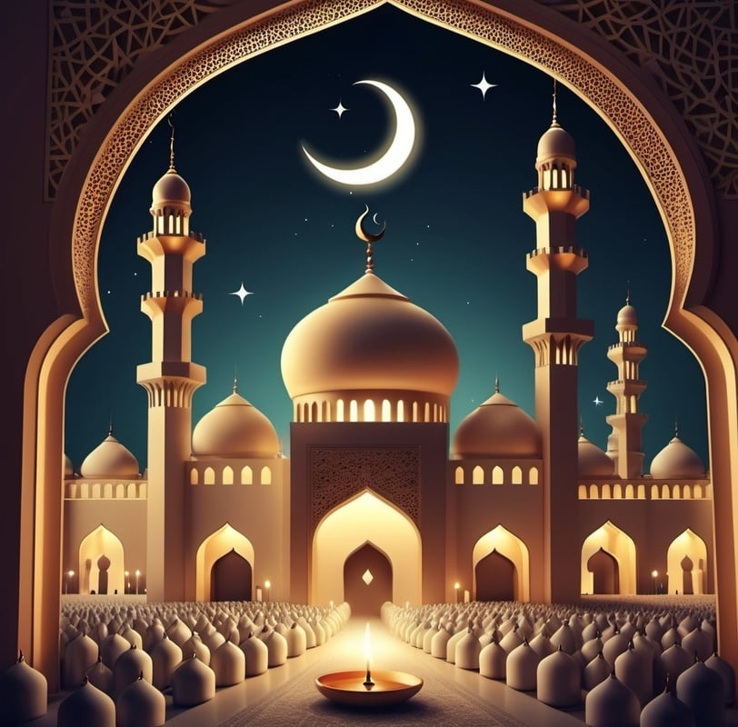 a mosque with a candle and a candle in the middle of it