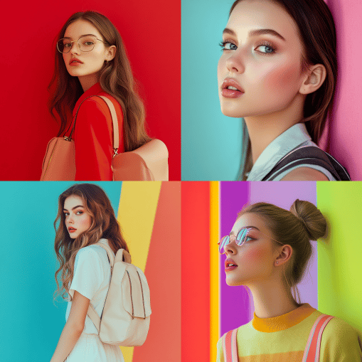 back to school a woman with backpack on a colorful background
