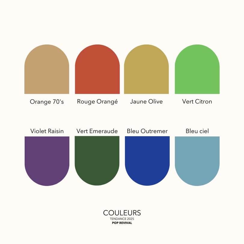 une palette de couleurs de la tendance pop revival