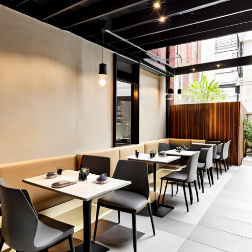 a restaurant with a long table and chairs