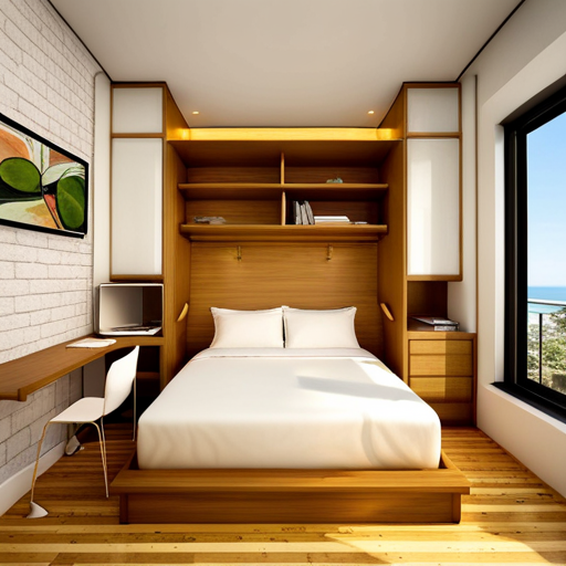 a bedroom with a bed and desk with a desk