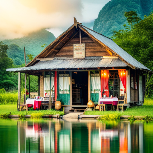 a small cabin with a table setting on the grass