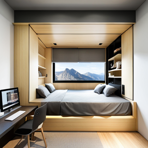 a bed with a desk and a computer