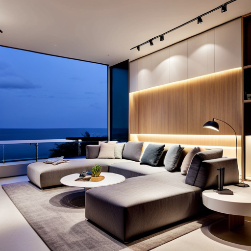a living room with a couch and a table