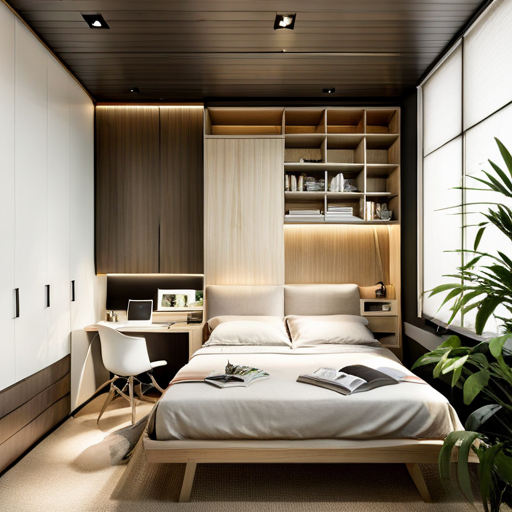 a bed with a bed in a small room
