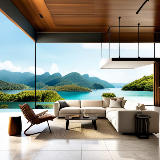 a living room with a couch and a large window