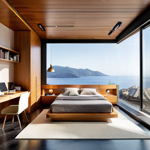 a bedroom with a bed and a desk with a desk