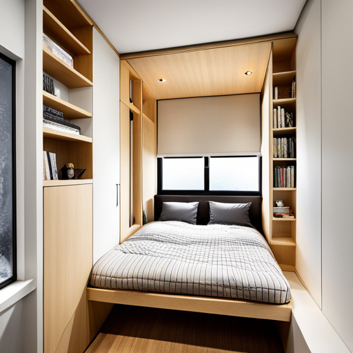 a bed with a bed in a small room