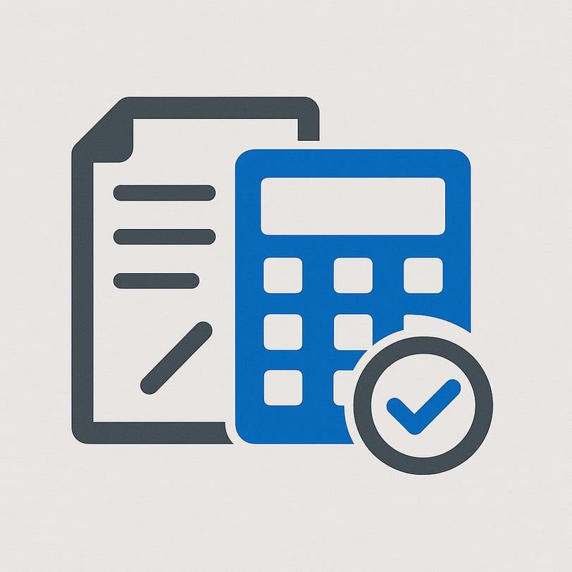 Gupta Accountants - Illustration of a document, calculator, and checkmark symbolizing the role 