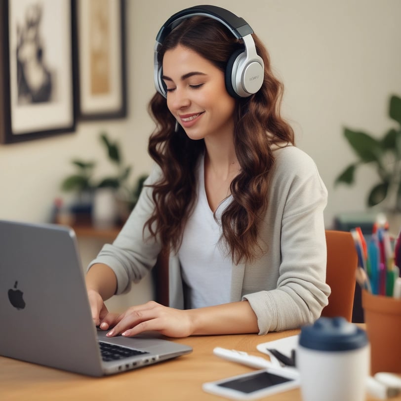 Women working from home listening to binaural beats