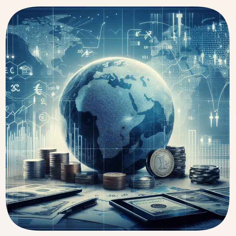 Global currencies, financial graphs, world map illustrating foreign exchange reserves' role & impact