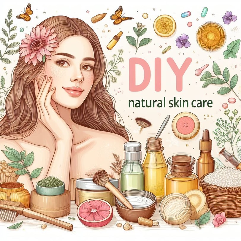 a woman with a flower in her hair and a lot of makeup products