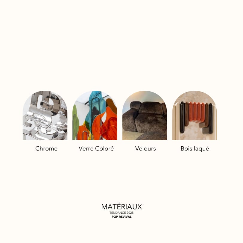 une palette de matériaux de la tendance pop revival