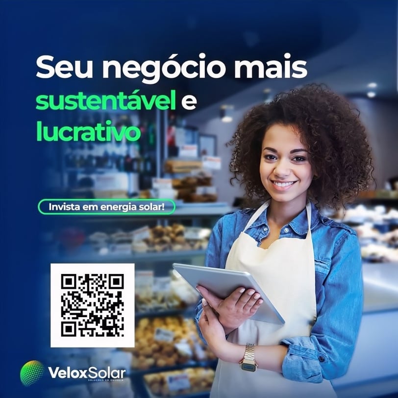 Empreendedora feliz e satisfeita com a instalação de energia solar na sua empresa