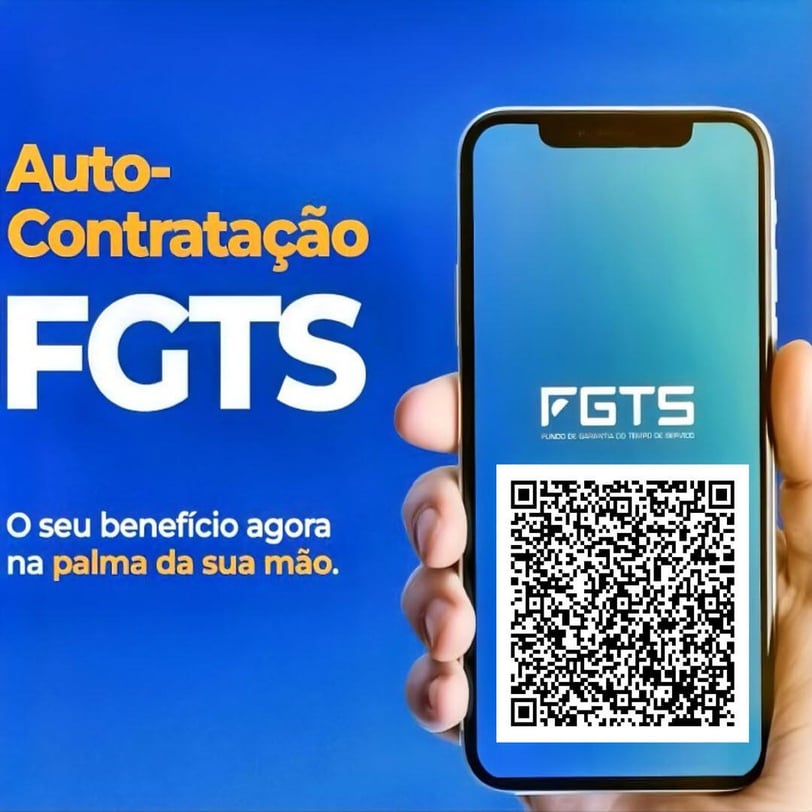Celular com o Qr Code de Auto Contratação do Saque Aniversário FGTS