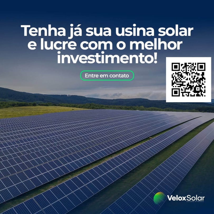 Usina Solar com muitas placas solares construída em Santa Catarina pela Velox Solar Palhoça