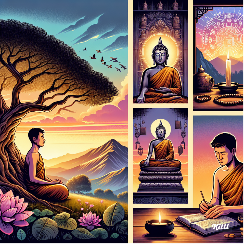 a man sitting on a bench with a book and a candle. "Think Like a Monk: Train Your Mind for Peace and