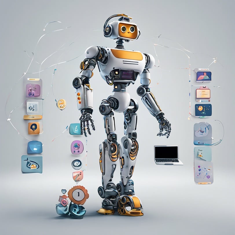 a robot that is standing in front of a computer