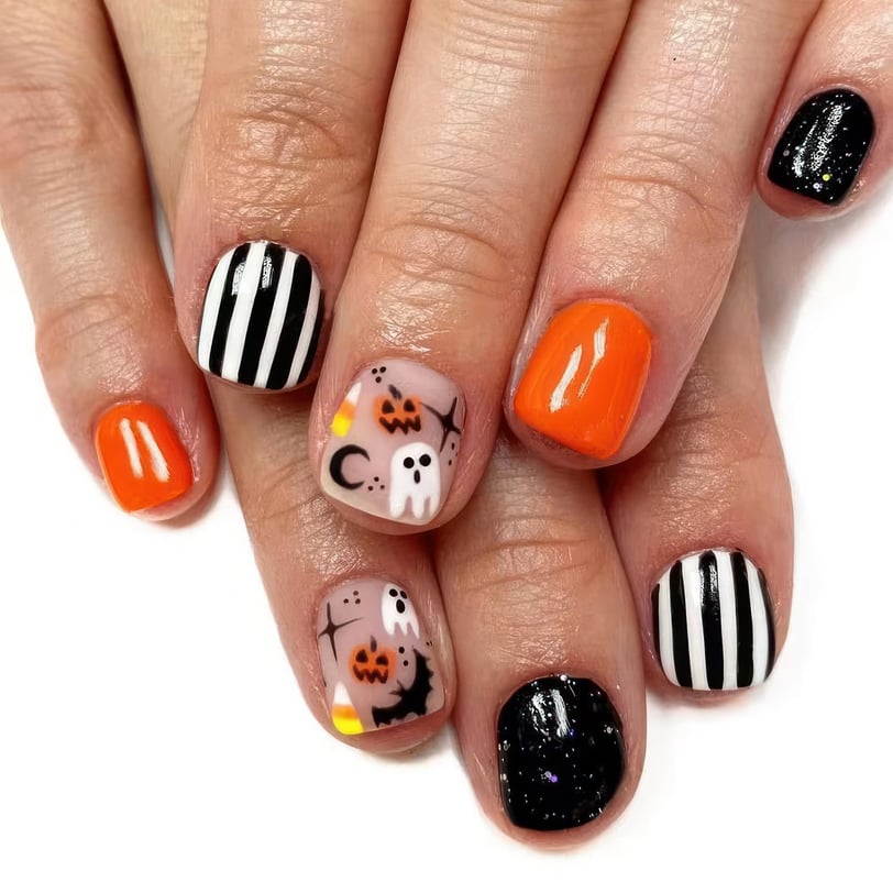 Halloween Nails Press on Pumpkin and Ghost