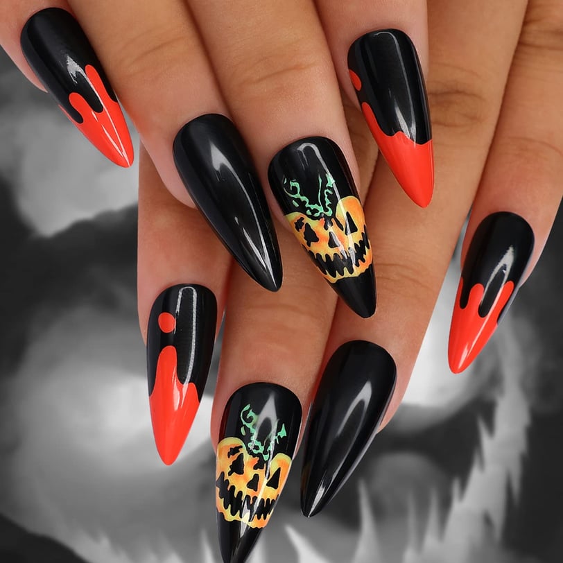 Halloween Nails Pumpkin press on nails