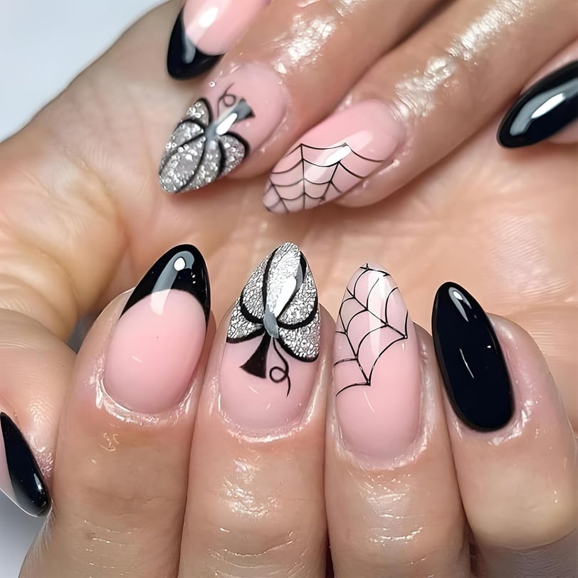 Halloween Nails Press on Black and White nails
