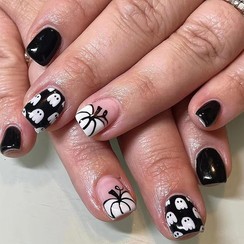 Halloween Nails Black and White Press on Nails
