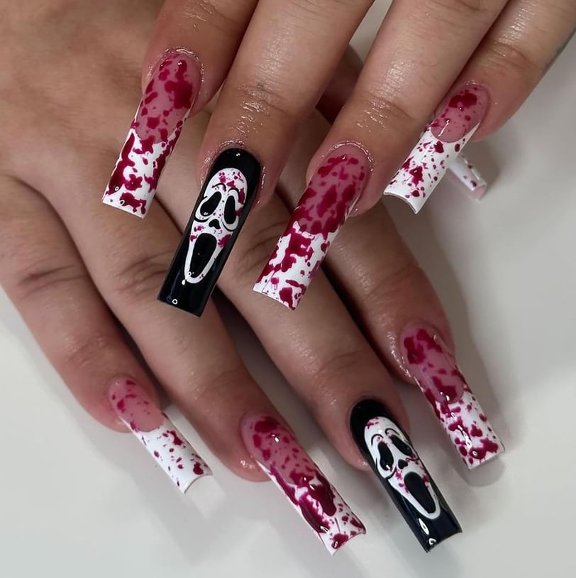 "Collection of spooky-chic press-on nails perfect for enhancing your Halloween look."